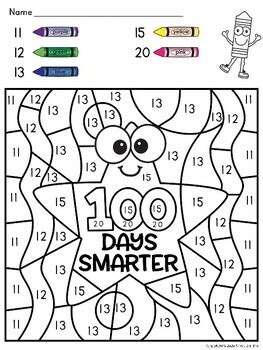 100 Days Smarter Kindergarten Color By Number Featuring The Tricky Teens