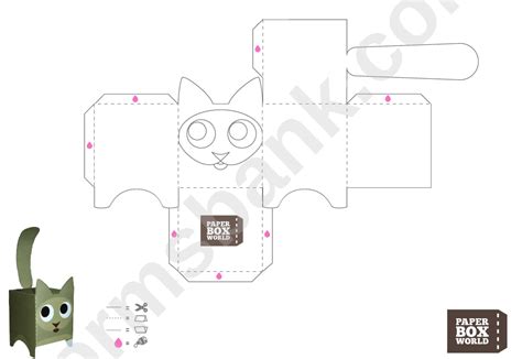 Cat Paper Toy Box Template Printable Pdf Download