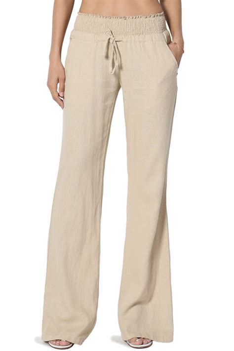TheMogan Women S S X Drawstring Elastic Waist Mid Rise Linen Straight Long Pants Walmart Com