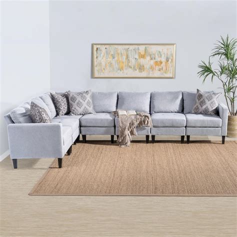 Sturdy wood frame construction that is stable and durable. Noble House 7-Piece Light Gray Tufted Fabric Sectional ...