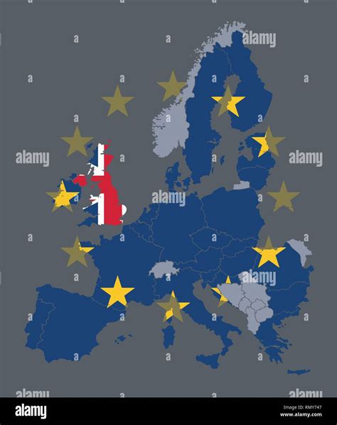 Vector Map Of Eu Member States With European Union Flag And The Uk