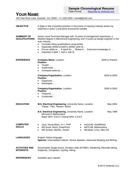 How to pick a format. Sample Chronological Resume - Table Format | Résumé | Microsoft