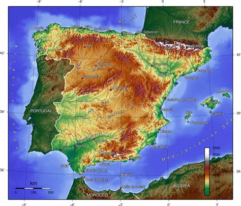 Physical Map Of Spain Spain Physical Map Vidiani Maps Of All