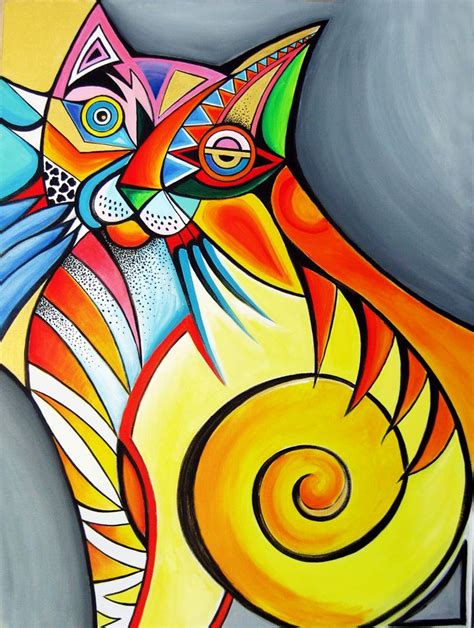 Abstract Colorful Cat Painting Rina Rojas