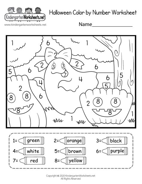 Halloween Color By Number Worksheet For Kindergarten Free Printable