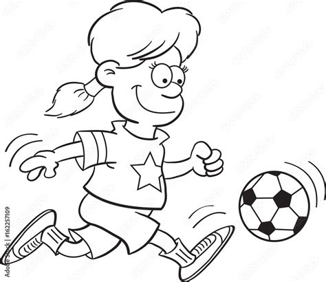 Poster Black And White Illustration Of A Girl Kicking A Soccer Ball