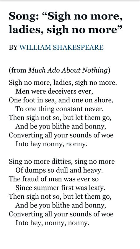 The word in this sense is generally used by shakespeare in a figurative sense. Hey nonny nonny (With images) | Sigh no more, Quotes, Songs