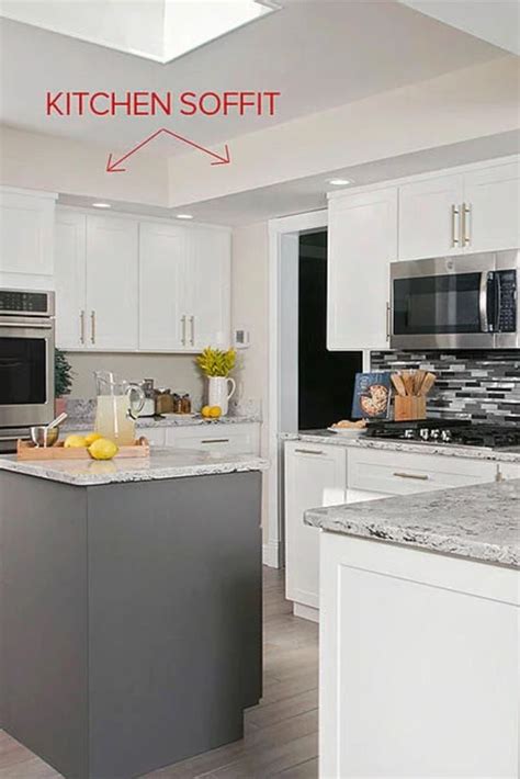 Actually you can fill in above the cabinets and crownmould above it to the ceiling to give lift to the room. 16+ Soffit Above Kitchen Cabinets PNG - WoodsInfo