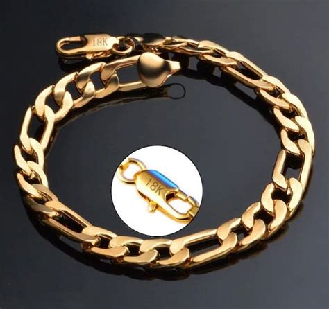 Men 18kgp Gold Plated Flat Italy Three Layers Figaro Chain Bracelet