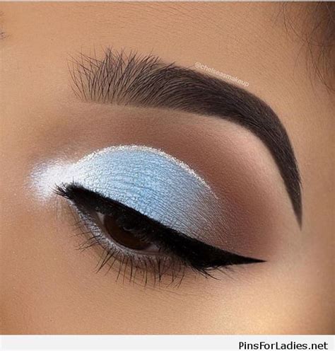 Matte Light Blue Eye Makeup With White Details Pins For