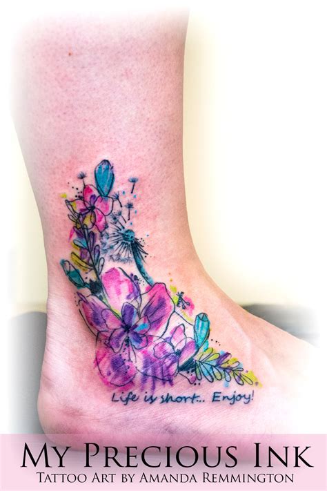 Watercolor Abstract Dandelion Flowers Tattoo By Mentjuh On