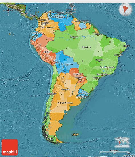 Political 3d Map Of South America Satellite Outside
