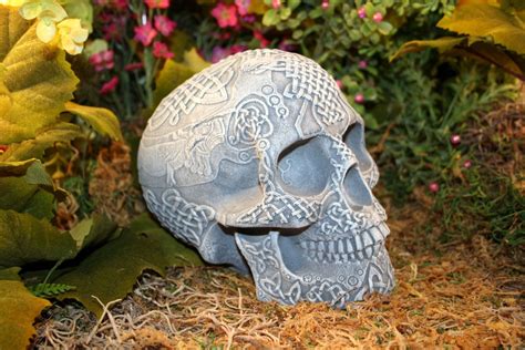 Celtic Skull Concrete Sculpture Garden Art Decor by PhenomeGNOME