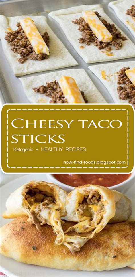 Taco roll ups,these easy cheesy taco roll ups are delicious dough filled with taco meat and lots of cheese! Cheesy taco sticks - Now Find Foods