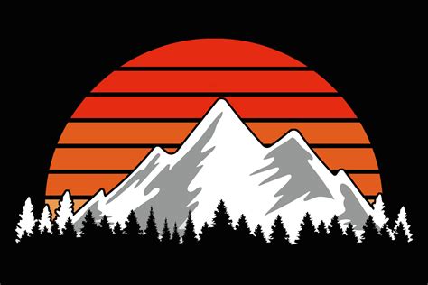 Mountain Trees Retro Sunset Clipart Graphic By Sunandmoon · Creative