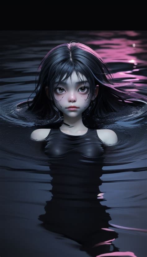 Girl Floating In Black Waterbare Asscolor Burn Arthub Ai