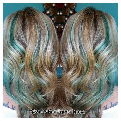 Teal Lowlights Formulated By Stylist Victoria Reynolds Color Placement Cut And Style By Stylist