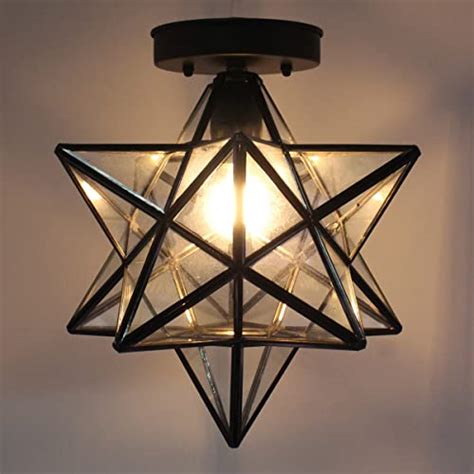 12 Inch Moravian Star Ceiling Light Fixture With Clear Stained Glass
