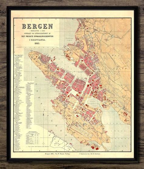 Map Of Bergen Norway Map 1862 Vintage Bergen Map Reprint 3 Etsy