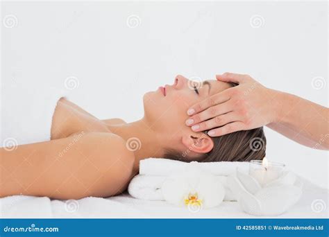 Attractive Young Woman Receiving Head Massage At Spa Center Stock Image Image Of Alternative