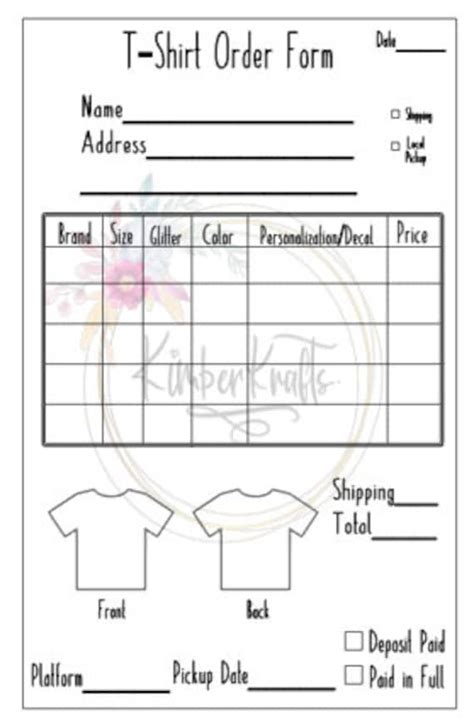 Printable Shirt Order Form Template You Can Even Add Promo Codes And