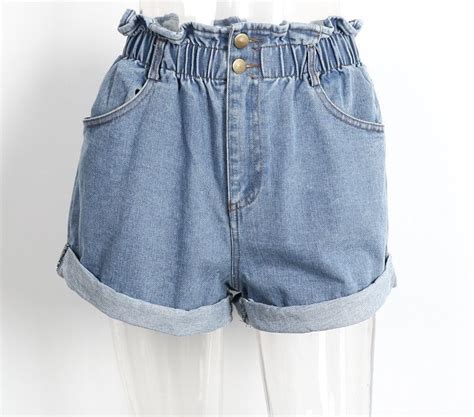 Casual Hemming Denim Summer High Waist Shorts Material Polyester Fit