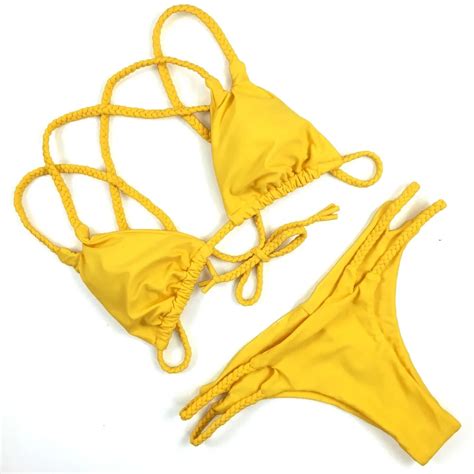 New Swimwear Women Bikini 2016 Yellow Bandage Bikinis Brazilian Sets