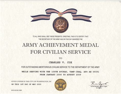Civilian Service Achievement Medal Certificate