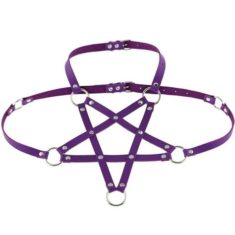 Womens Pu Leather Studded Pentagram Harness Bondage Bdsm Etsy