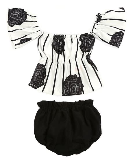 Stylesilove Baby Girl Flower Stripe Print Off Shoulder Sunsuit With