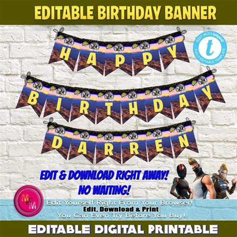 Editable Fortnite Birthday Banner Fortnite Birthday Flag Banner