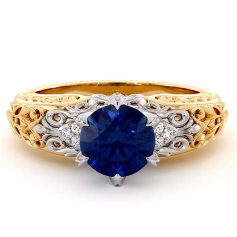 Eternal Vintage Blue Sapphire Engagement Ring Camellia Jewelry