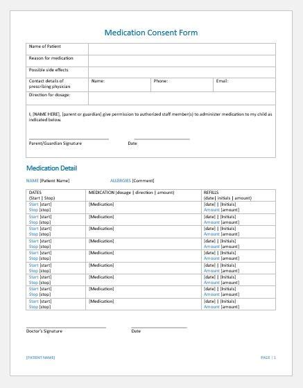 Authorization Form To Administer Medication Printable Medical Forms