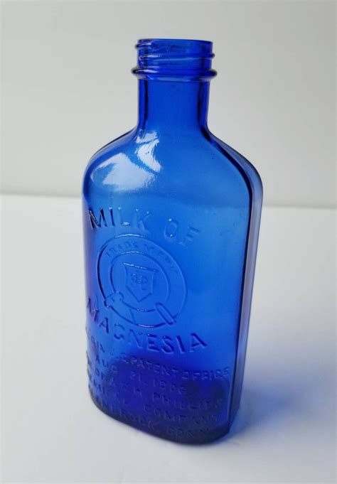 1906 Antique Cobalt Blue Glass Milk Of Magnesia Bottle Etsy