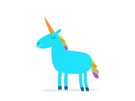 A Blue Unicorn With A Rainbow Mane Standing In Front Of A White