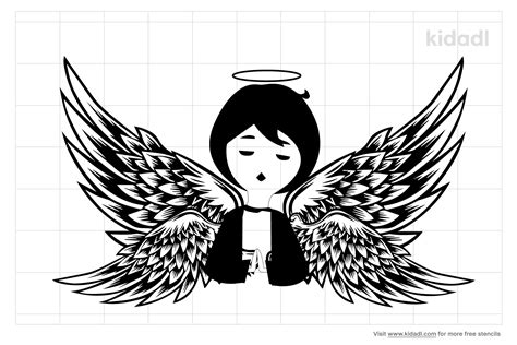 Free Praying Angel With Wings Stencil Stencil Printables Kidadl