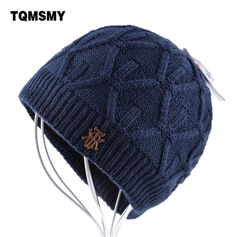 Mens Winter Beanie Knitted Wool Hat Men Plus Velvet Caps Thicker Mens