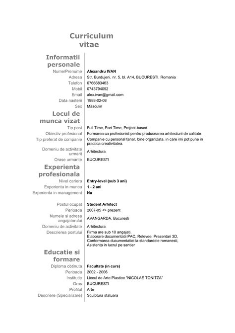 Resume Format Modele Curriculum Vitae Angajare