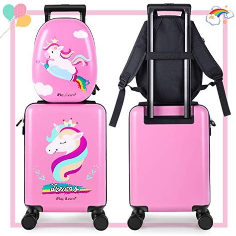 Unicorn Kids Carry On Luggage Set With Spinner Wheels Girls Travel