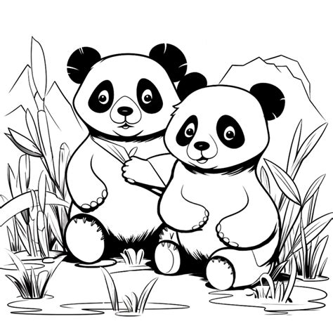 Pandas Und Pflanzen Kostenloses Ausmalbild