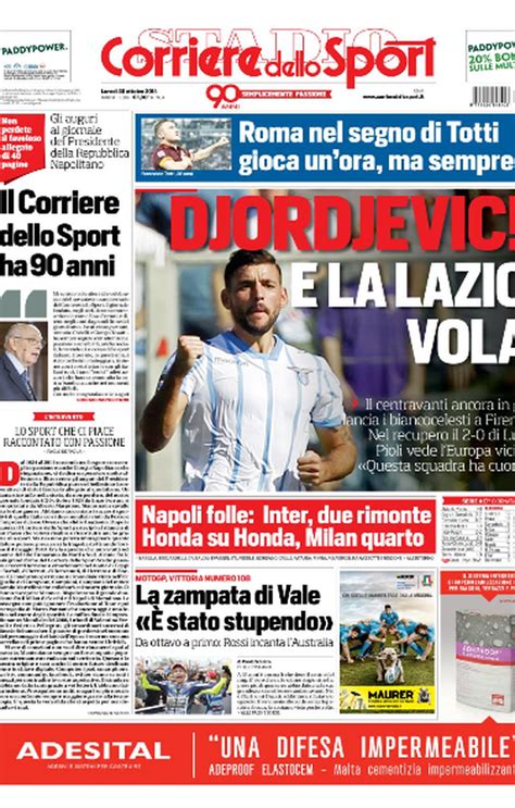 Grafico La Prima Pagina Del Corriere Dello Sport Edizione Romana