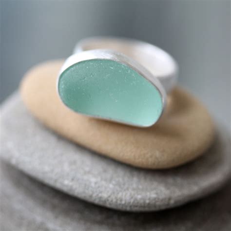 Sea Glass And Sterling Silver Ring Light Aqua Sterling Silver Rings Sea Glass Ring Silver Rings