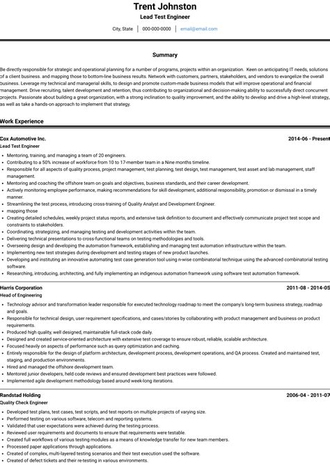 Engineering technician resume + guide with resume examples to land your next job in 2020. Test Engineer - Resume Samples and Templates | VisualCV