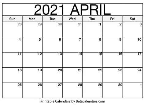 Calendar Printable April 1 2021 Calendar Printables Free Templates