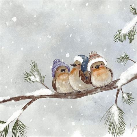 Cozy Winter Birds On A Branch Christmas Art Christmas Paintings
