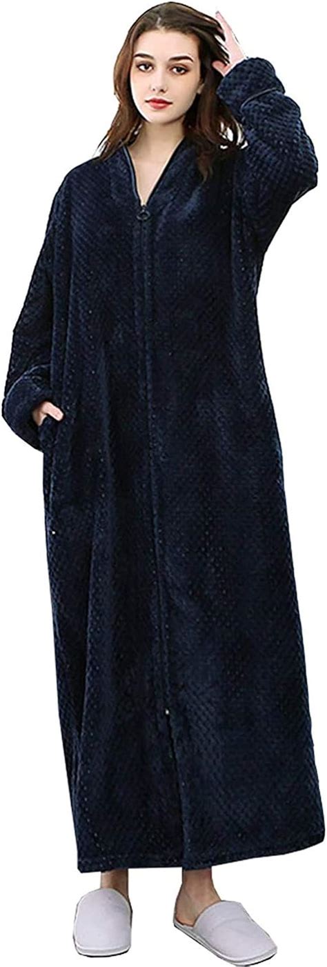 Fluffy Robes For Women Ladies Zip Up Waffle Full Length Dressing Gown Uk Clothing