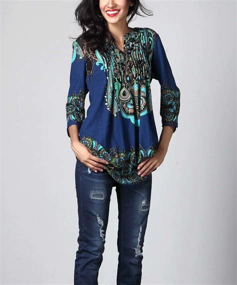 Look What I Found On Zulily Blue Paisley Notch Neck Pin Tuck Tunic By