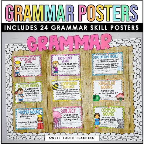 Parts Of Speech Posters Grammar Bulletin Board Colorful Grammar