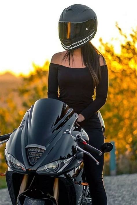 Biker Girl Wearing A Super Cool Motorcycle Helmet With Shark Teeth Girl Motorcyclist Biker