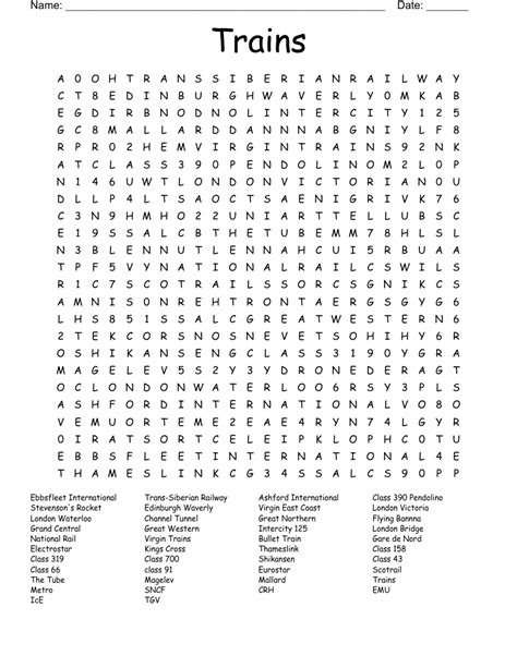 Trains Word Search Wordmint